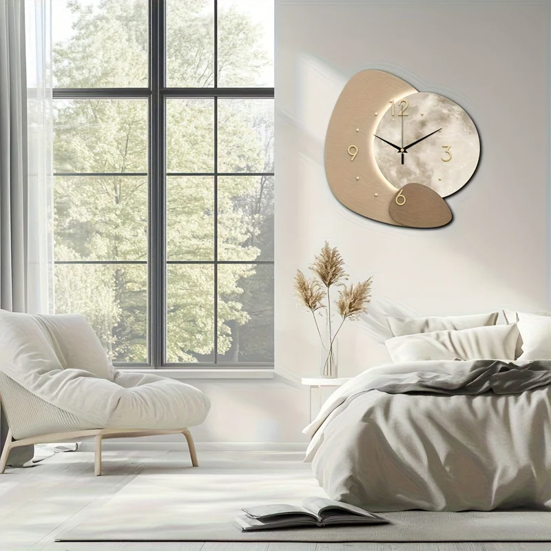 Euroselle Designer Wooden Wall Clock With Golden Highlights