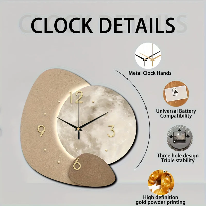 Euroselle Designer Wooden Wall Clock With Golden Highlights