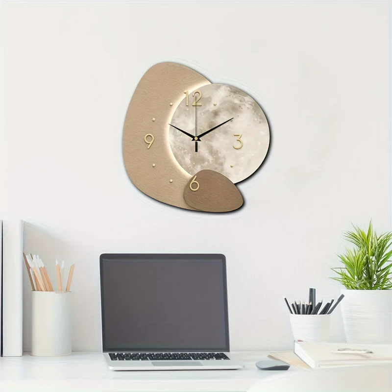 Euroselle Designer Wooden Wall Clock With Golden Highlights