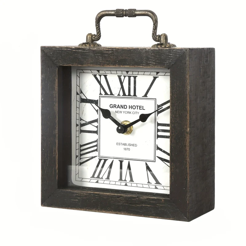 Euroselle Rustic Wooden Shelf Clock With Glass Cover For Home Decor