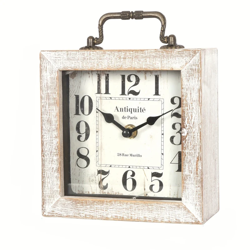 Euroselle Rustic Wooden Shelf Clock With Glass Cover For Home Decor