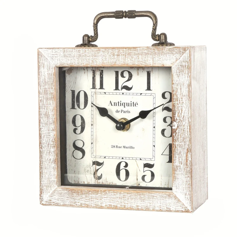 Euroselle Rustic Wooden Shelf Clock With Glass Cover For Home Decor