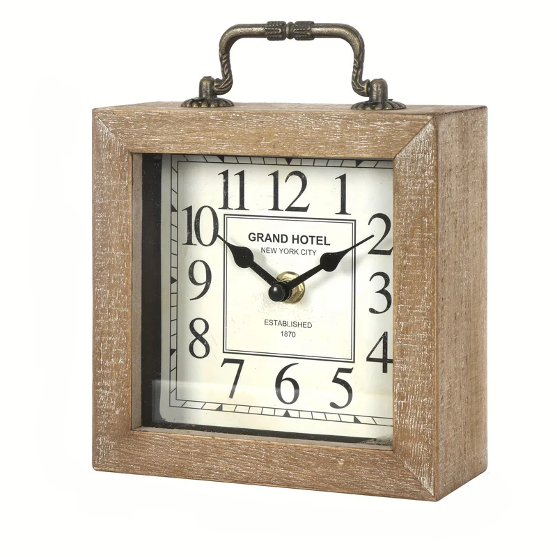 Euroselle Rustic Wooden Shelf Clock With Glass Cover For Home Decor