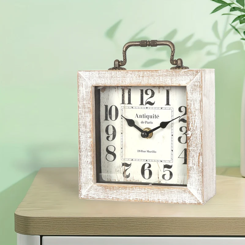 Euroselle Rustic Wooden Shelf Clock With Glass Cover For Home Decor