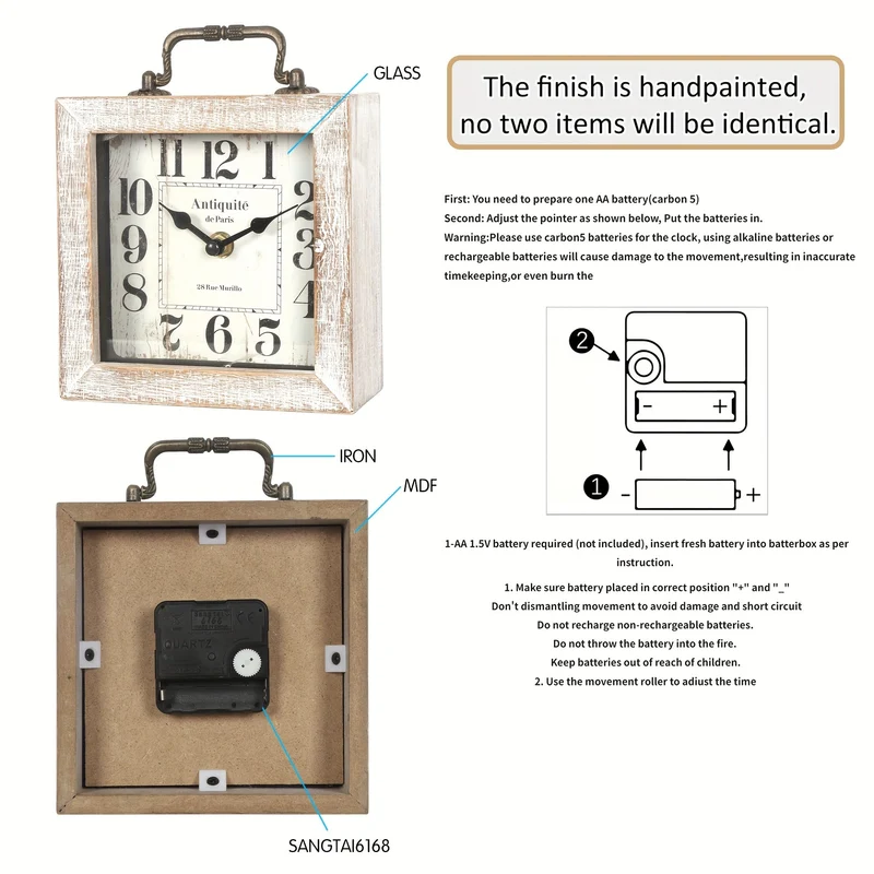 Euroselle Rustic Wooden Shelf Clock With Glass Cover For Home Decor