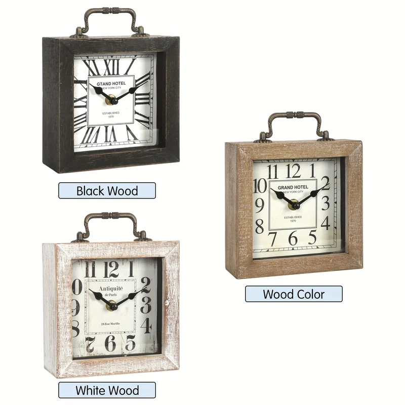 Euroselle Rustic Wooden Shelf Clock With Glass Cover For Home Decor