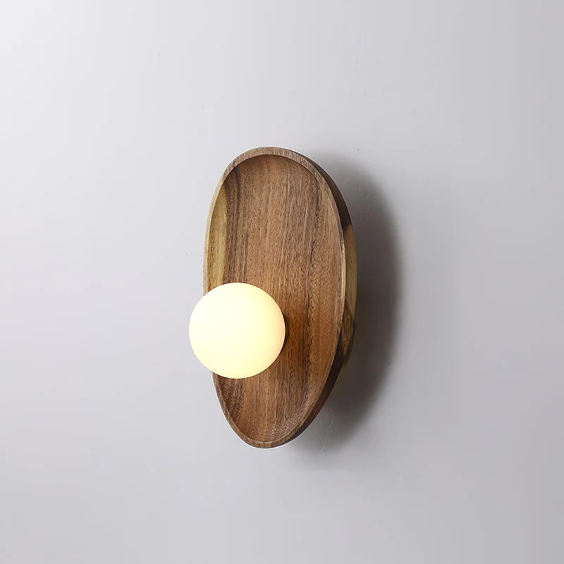 Euroselle Wall Sconce With Walnut Finish And Glass Shade, Indoor IP20 Light Fixture