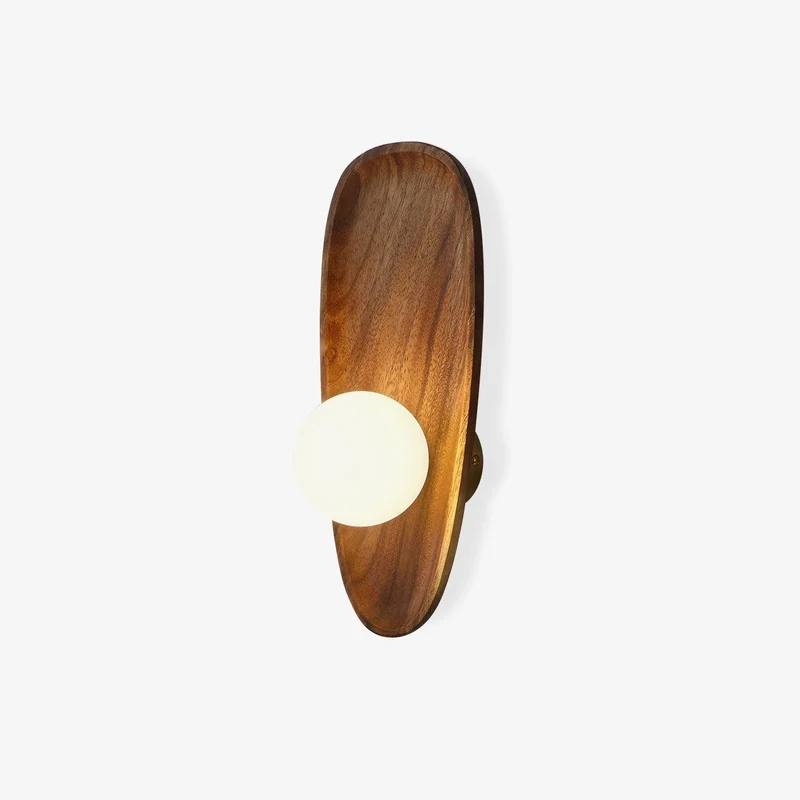 Euroselle Wall Sconce With Walnut Finish And Glass Shade, Indoor IP20 Light Fixture
