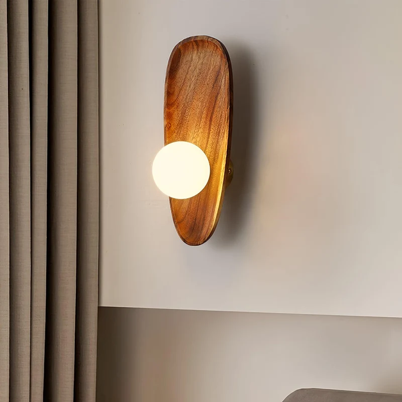 Euroselle Wall Sconce With Walnut Finish And Glass Shade, Indoor IP20 Light Fixture