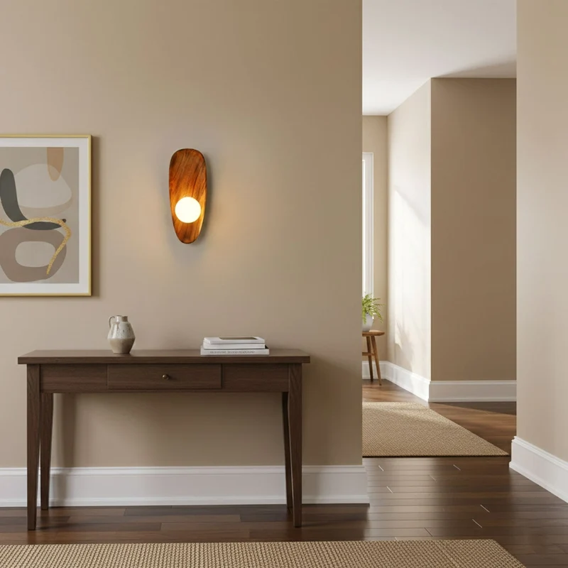 Euroselle Wall Sconce With Walnut Finish And Glass Shade, Indoor IP20 Light Fixture