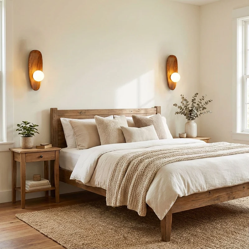 Euroselle Wall Sconce With Walnut Finish And Glass Shade, Indoor IP20 Light Fixture