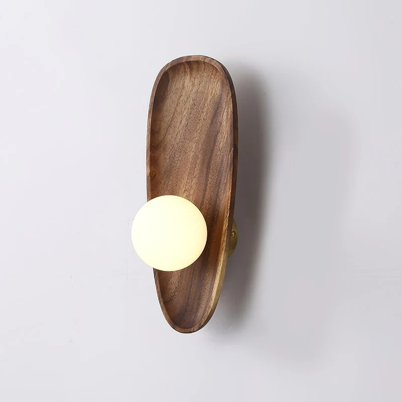Euroselle Wall Sconce With Walnut Finish And Glass Shade, Indoor IP20 Light Fixture