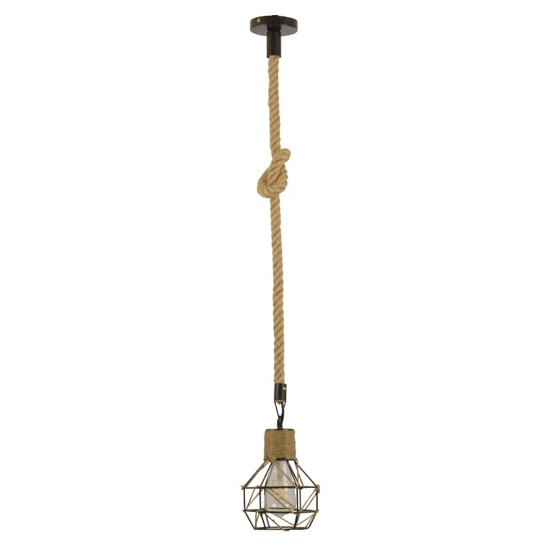 Vintage Rope Pendant Light With Iron Cage Ceiling Mount E26 E27 Socket Euroselle
