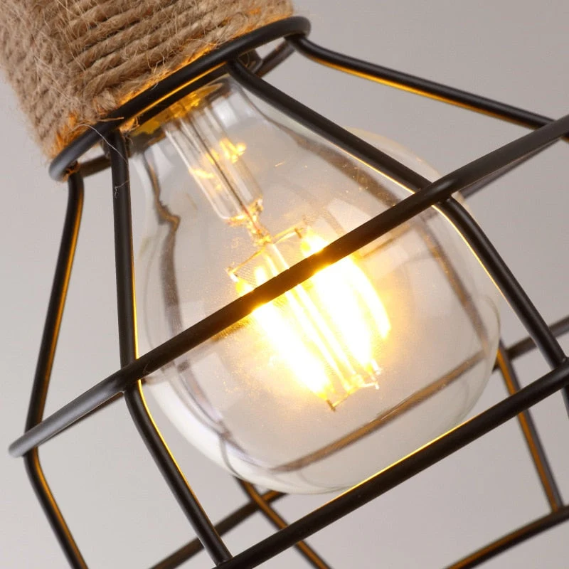 Vintage Rope Pendant Light With Iron Cage Ceiling Mount E26 E27 Socket Euroselle
