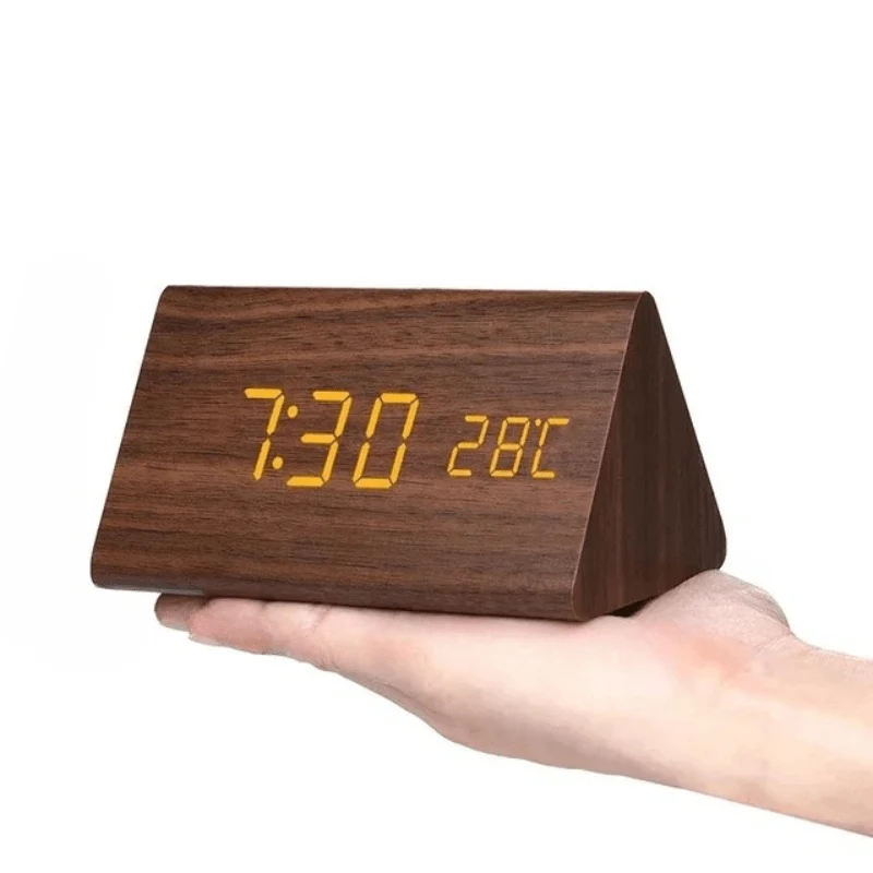 Euroselle Wooden LED Alarm Clock With Voice Control And Adjustable Brightness