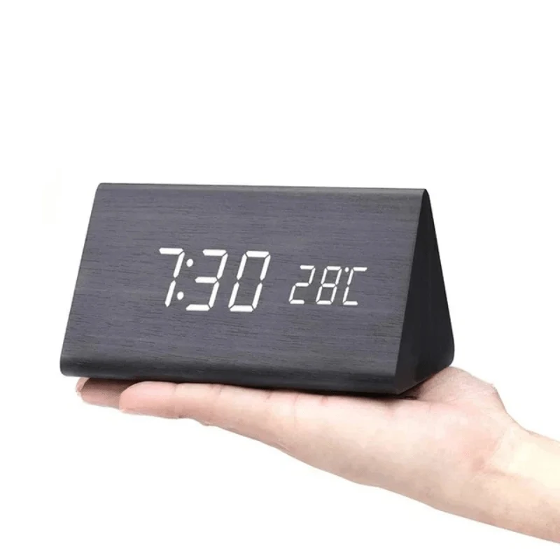 Euroselle Wooden LED Alarm Clock With Voice Control And Adjustable Brightness