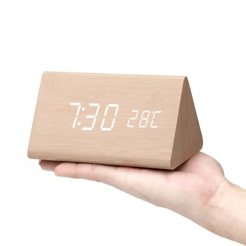 Euroselle Wooden LED Alarm Clock With Voice Control And Adjustable Brightness
