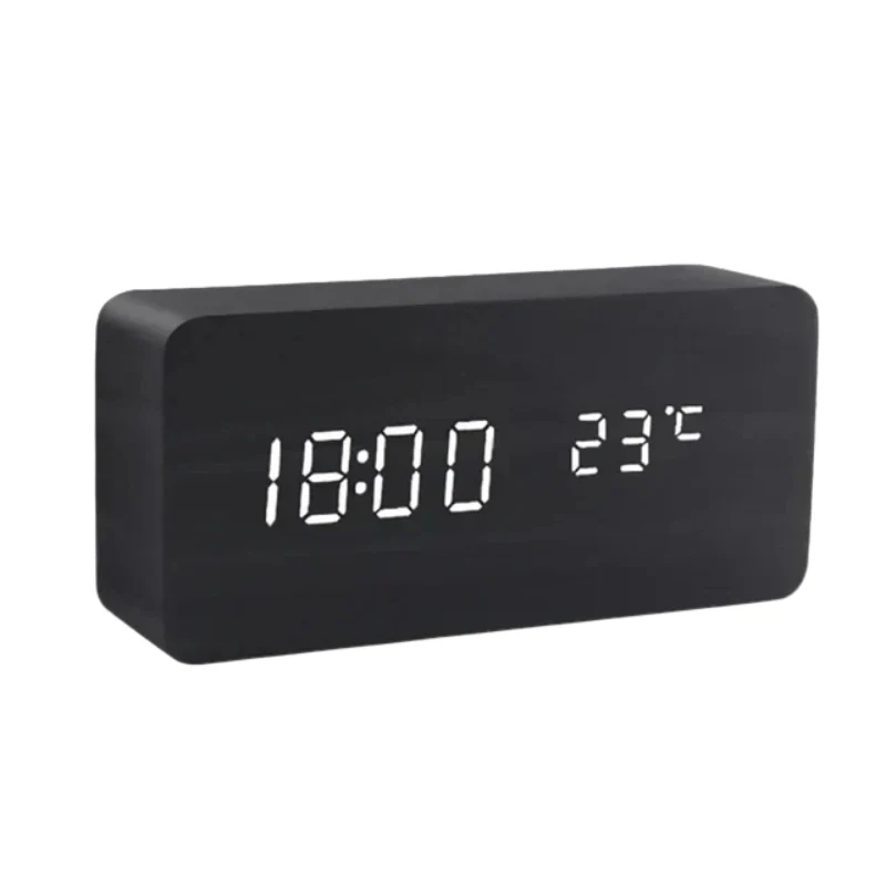Euroselle Wooden LED Alarm Clock With Voice Control And Adjustable Brightness
