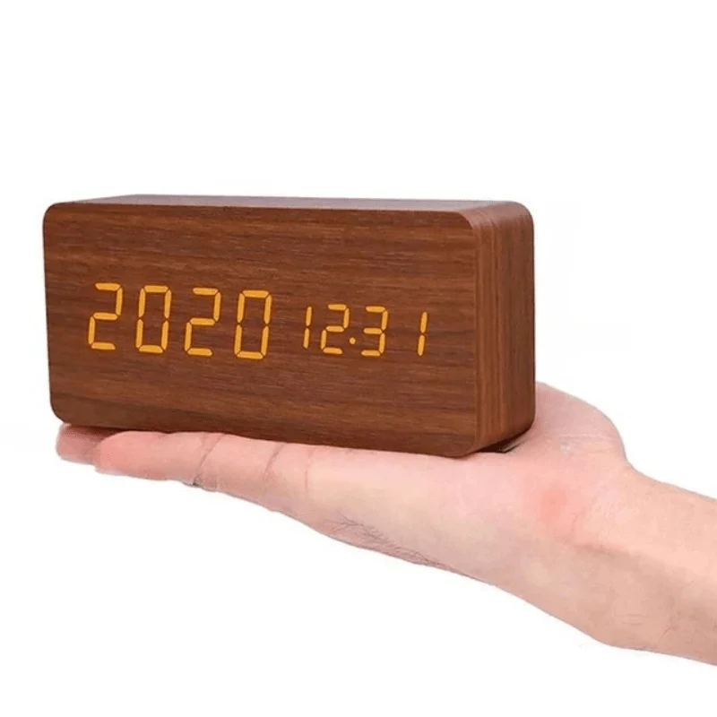 Euroselle Wooden LED Alarm Clock With Voice Control And Adjustable Brightness