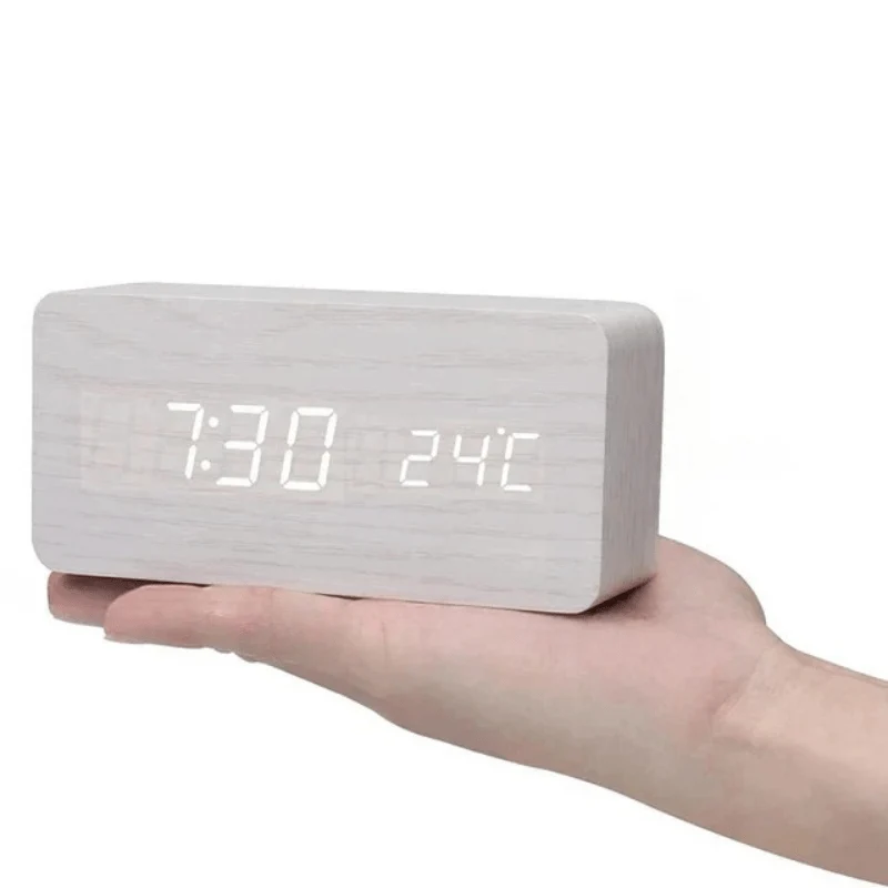 Euroselle Wooden LED Alarm Clock With Voice Control And Adjustable Brightness
