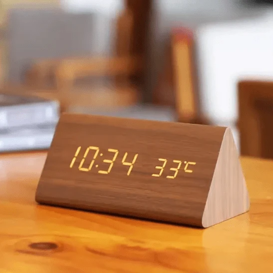 Euroselle Wooden LED Alarm Clock With Voice Control And Adjustable Brightness