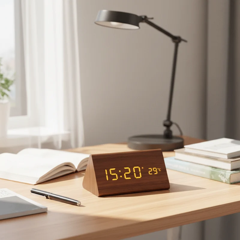 Euroselle Wooden LED Alarm Clock With Voice Control And Adjustable Brightness