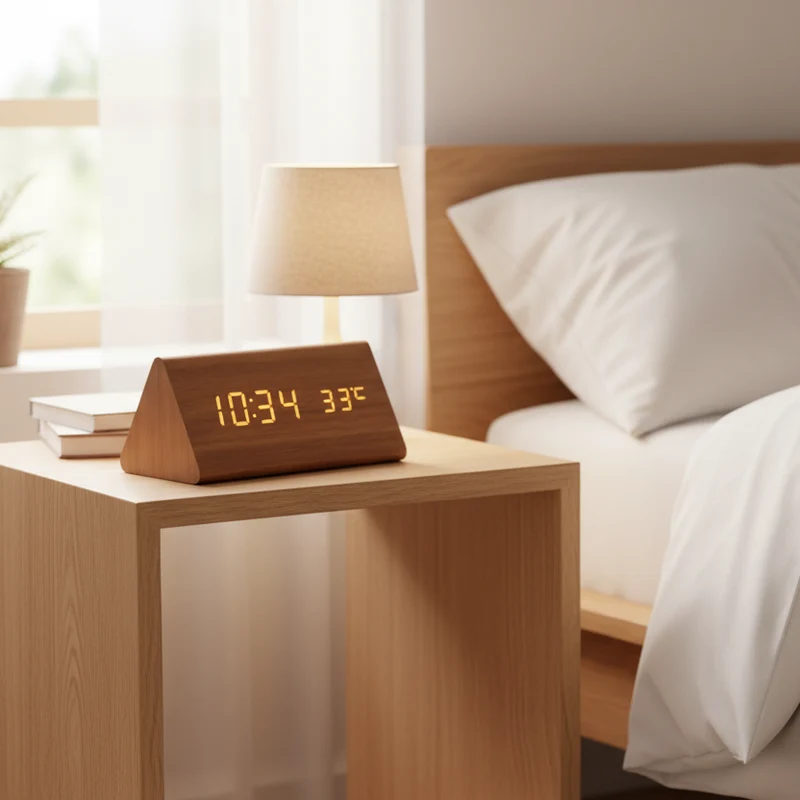 Euroselle Wooden LED Alarm Clock With Voice Control And Adjustable Brightness