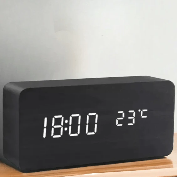 Euroselle Wooden LED Alarm Clock With Voice Control And Adjustable Brightness