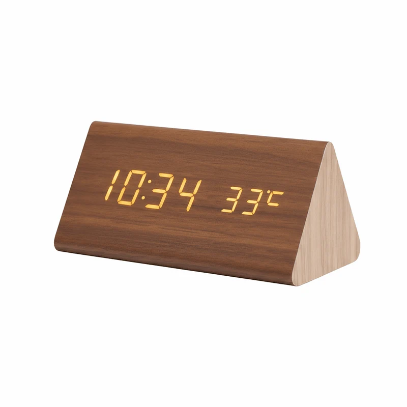 Euroselle Wooden LED Alarm Clock With Voice Control And Adjustable Brightness