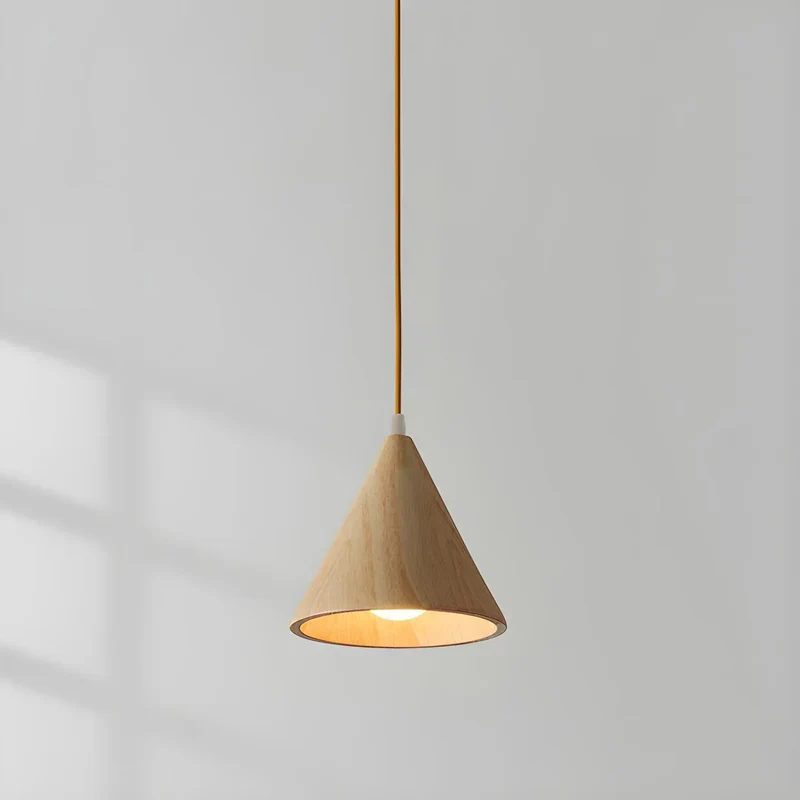 Euroselle Wood Cone Pendant Lamp Three-Head Linear LED Fixture