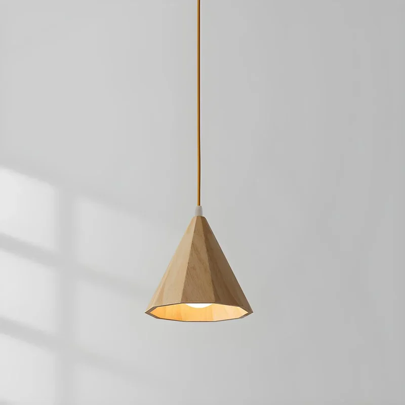 Euroselle Wood Cone Pendant Lamp Three-Head Linear LED Fixture