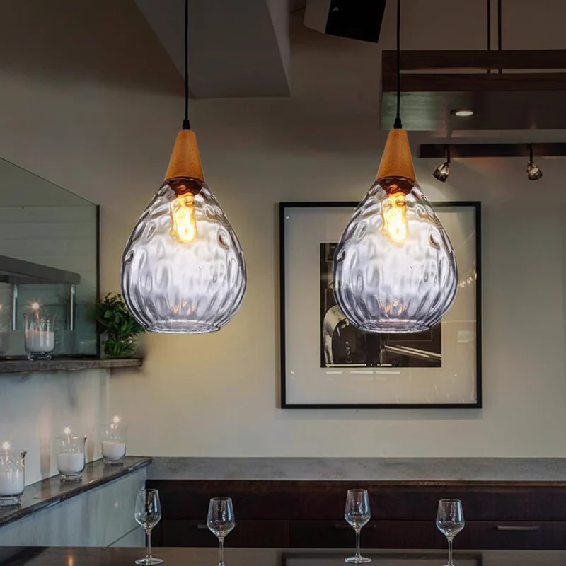 Euroselle Teardrop Pendant Light With Vintage Glass Fixture For Home Ambience
