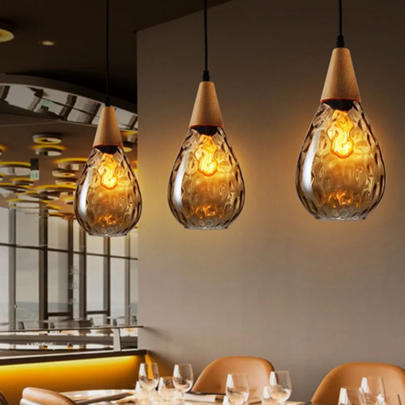 Euroselle Teardrop Pendant Light With Vintage Glass Fixture For Home Ambience