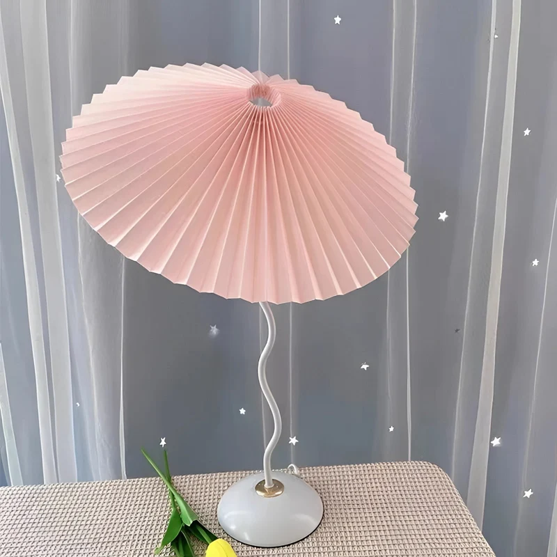 Euroselle Pleated Shade Table Lamp With Glass And Metal Construction LED Lighting