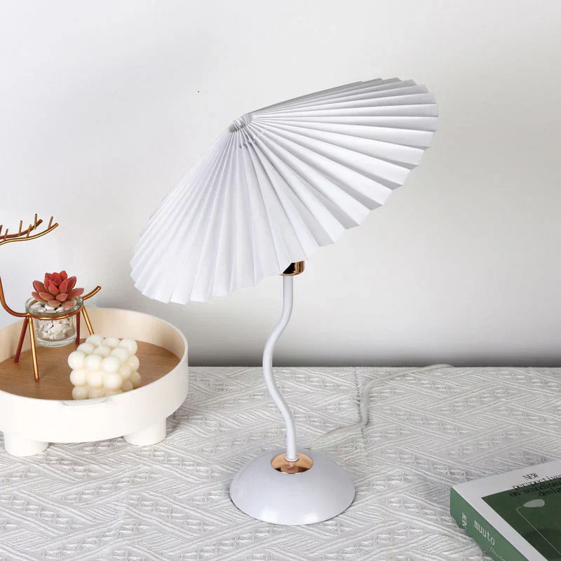 Euroselle Pleated Shade Table Lamp With Glass And Metal Construction LED Lighting