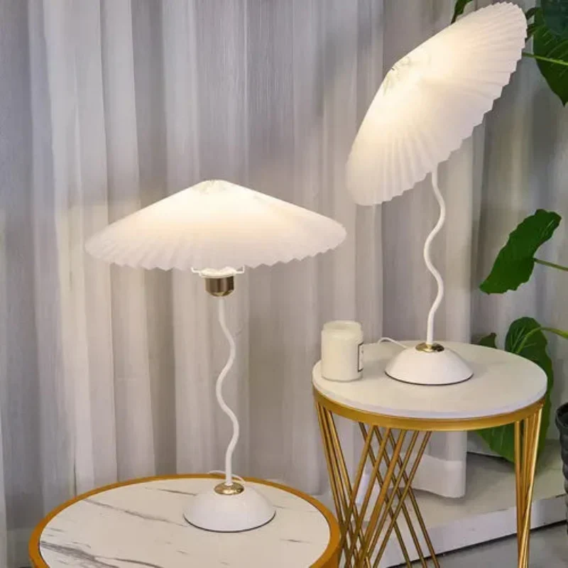 Euroselle Pleated Shade Table Lamp With Glass And Metal Construction LED Lighting