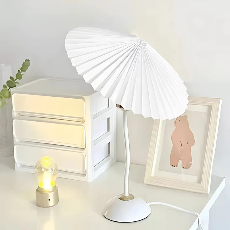 Euroselle Pleated Shade Table Lamp With Glass And Metal Construction LED Lighting