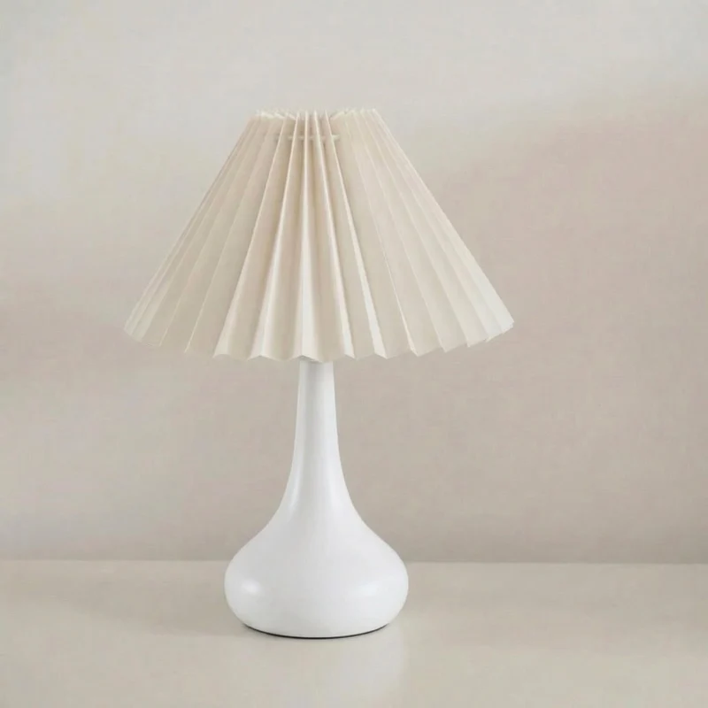 Euroselle Pleated Shade Table Lamp With Gourd-Shaped Base And Tri-Color LED Dimming