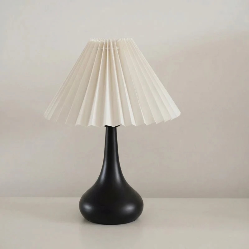 Euroselle Pleated Shade Table Lamp With Gourd-Shaped Base And Tri-Color LED Dimming