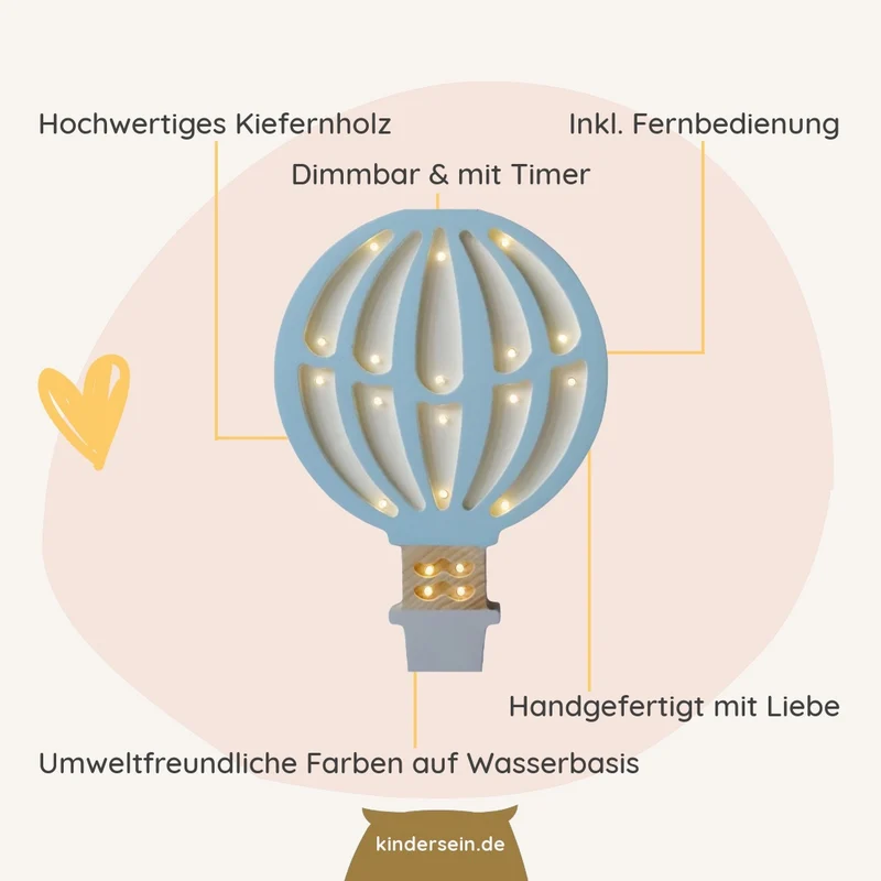LED Nachtlicht Heißluftballon aus Holz, dimmbar