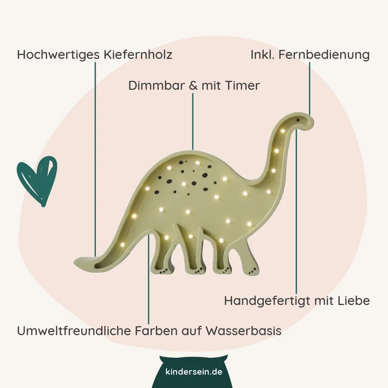 LED Nachtlicht Dino aus Holz, dimmbar