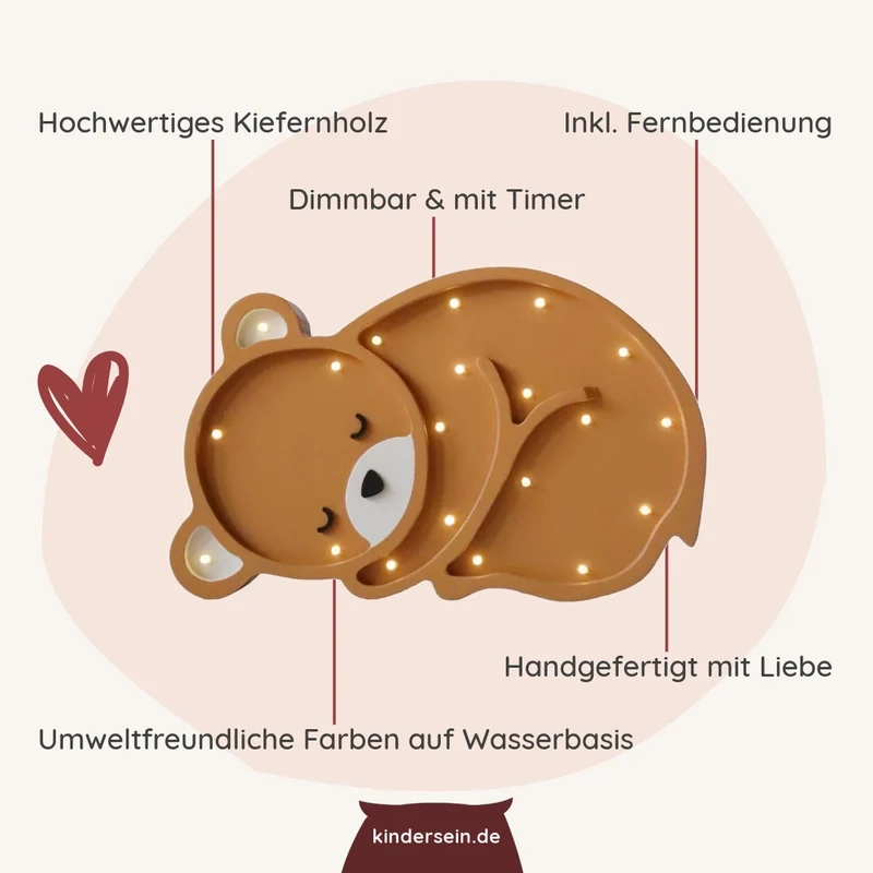 LED Nachtlicht Bär aus Holz, dimmbar