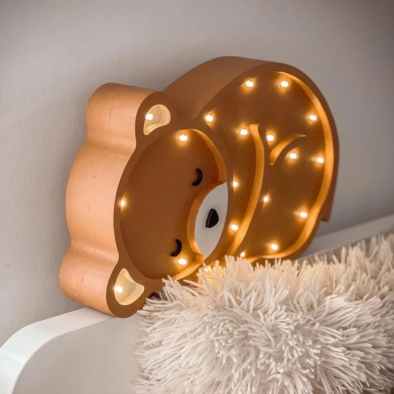 LED Nachtlicht Bär aus Holz, dimmbar