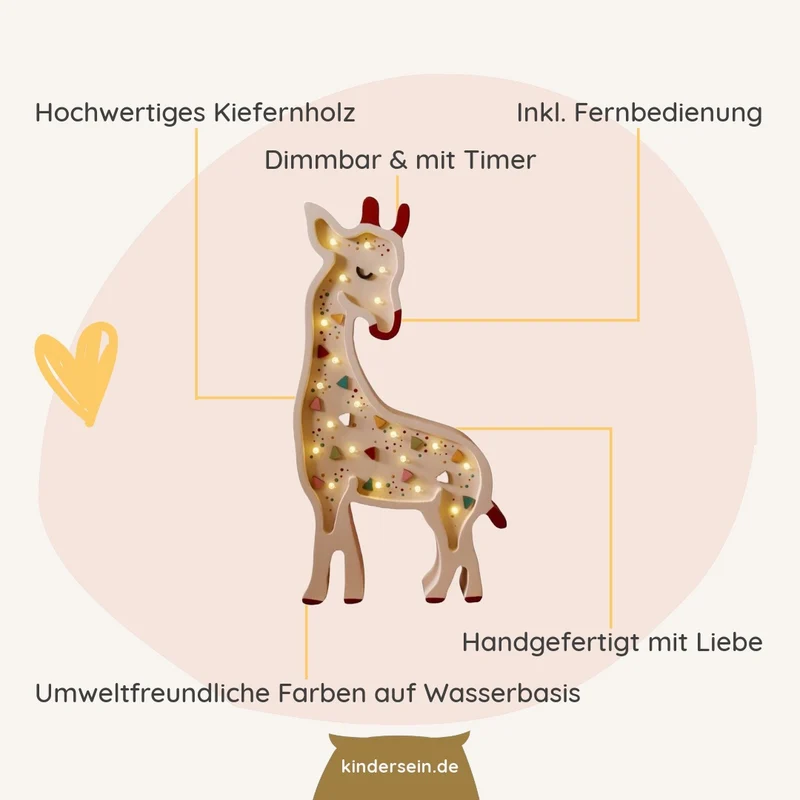 LED Nachtlicht Giraffe aus Holz, dimmbar