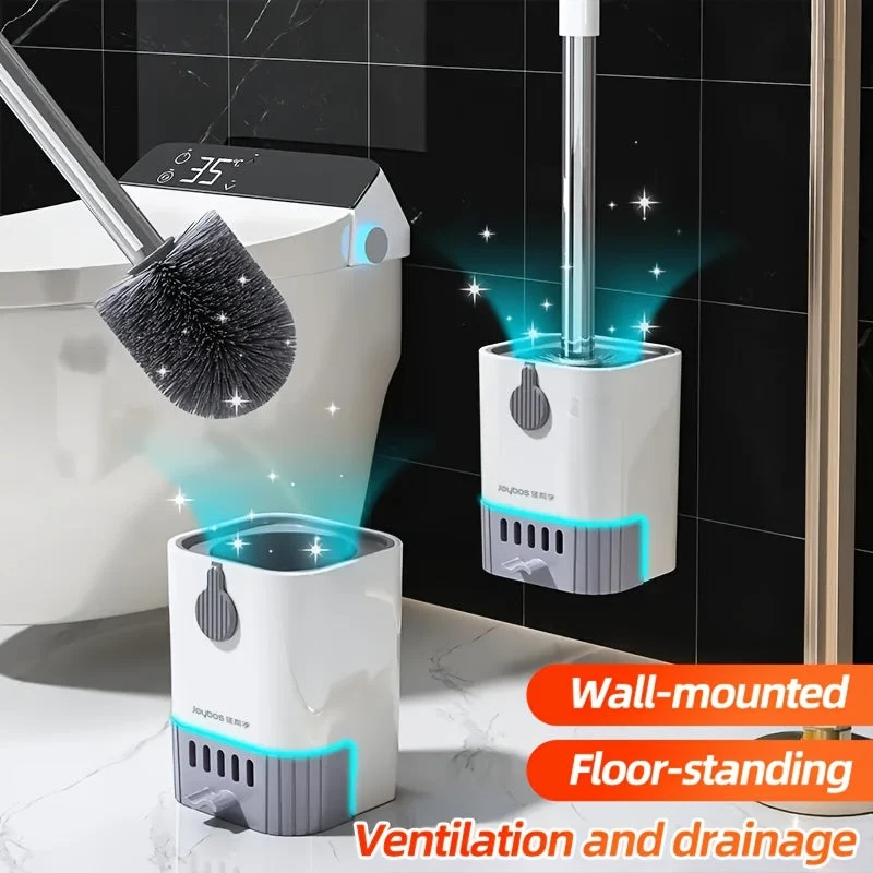 Euroselle Long-Handle Toilet Brush With Holder, Essential Cleaning Tool
