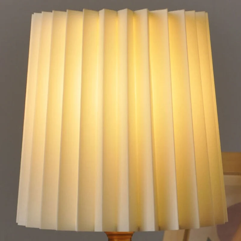 Euroselle Pleated Shade Table Lamp With Solid Wood Base, USB Plug