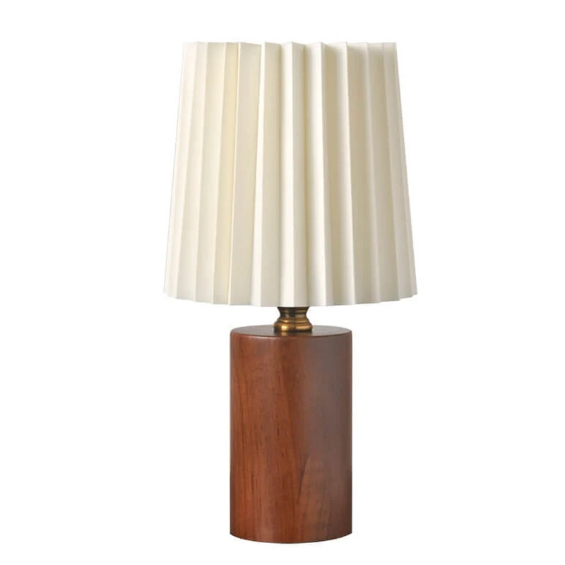 Euroselle Pleated Shade Table Lamp With Solid Wood Base, USB Plug