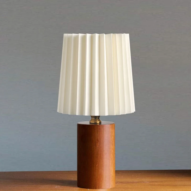 Euroselle Pleated Shade Table Lamp With Solid Wood Base, USB Plug
