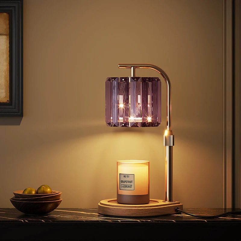 Euroselle Plug In Candle Warmer Lamp With Wood And Crystal Construction, Purple, Multi Level Dimming