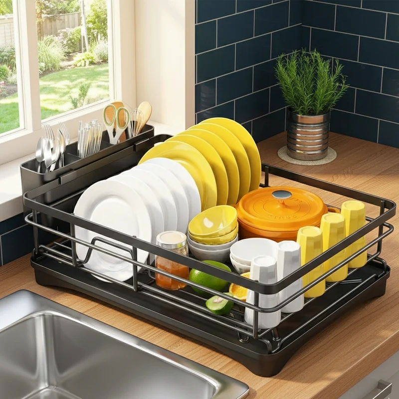 Euroselle Heavy Duty Stainless Steel Dish Rack With Efficient Drainboard And Cutlery Slot